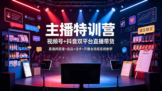 主播特训营:视频号+抖音双平台直播带货,直播间搭建+选品+话术+开播全流程系统教学-紫橙资源网