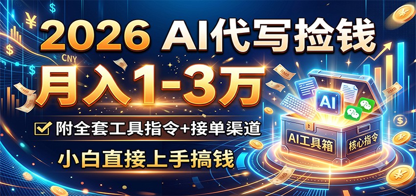 2026 AI代写捡钱,月入1-3万,附全套工具指令+接单渠道,小白直接上手搞钱-紫橙资源网