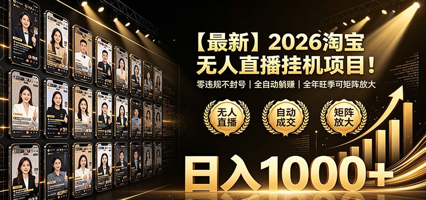 最新2026淘宝无人直播挂机项目!零违规不封号,全自动躺赚,日入1000+-紫橙资源网