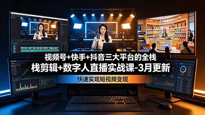 视频号+快手+抖音三大平台的全栈剪辑+数字人直播实战课-3月更新:快速实现短视频变现-紫橙资源网