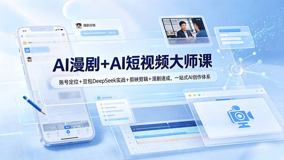 AI漫剧+AI短视频大师课:账号定位+豆包DeepSeek实战+剪映剪辑+漫剧速成,一站式AI创作体系-紫橙资源网