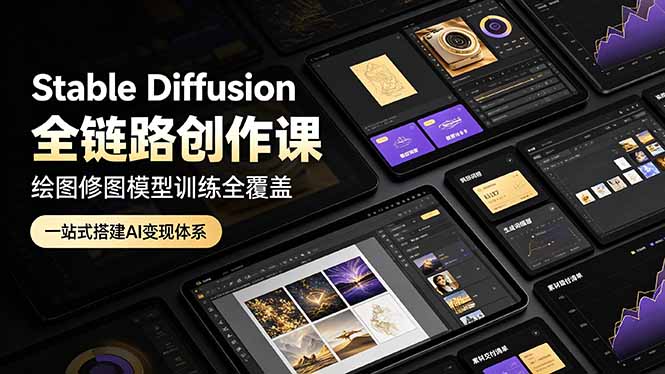 Stable Diffusion全链路创作课,绘图修图模型训练全覆盖,一站式搭建AI变现体系-紫橙资源网