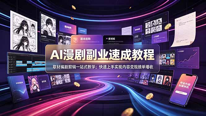 AI漫剧副业速成教程,取材编剧剪辑一站式教学;快速上手实现内容变现接单增收-紫橙资源网