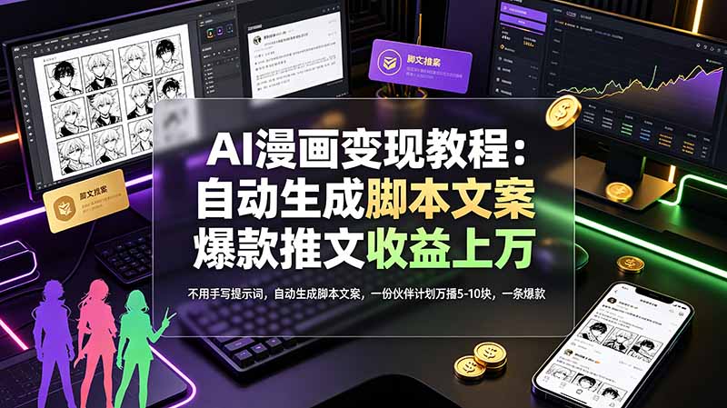 AI漫画变现教程:不用手写提示词,自动生成脚本文案,一份伙伴计划万播5-10块,一条爆款推文收益上万-紫橙资源网