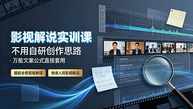 影视解说实训课:不用自研创作思路,万能文案公式直接套用,搭配全套剪辑教程,快速入局影视解说-紫橙资源网