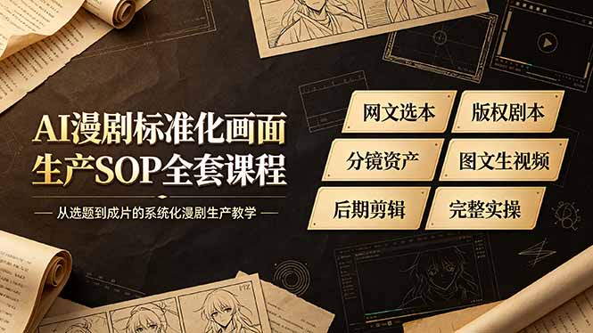 AI漫剧标准化画面生产SOP全套课程,网文选本版权剧本分镜资产全覆盖,图文生视频后期剪辑完整实操教学-紫橙资源网