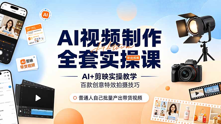 AI视频制作全套实操课，多款AI工具搭配剪映教学，百种特效运镜拍摄实操，抖音账号带货运营全覆盖 - 中创网