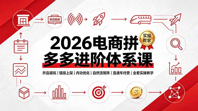 2026电商拼多多进阶体系课,开店避坑,链接上架,内功优化,自然流矩阵|直通车付费|全套实操教学-紫橙资源网