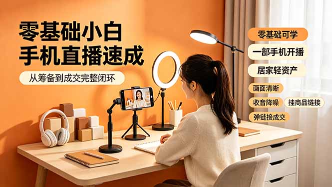 零基础小白手机直播速成,从筹备到成交完整闭环,适配苹果安卓系统,解决杂音卡顿留人难问题-紫橙资源网