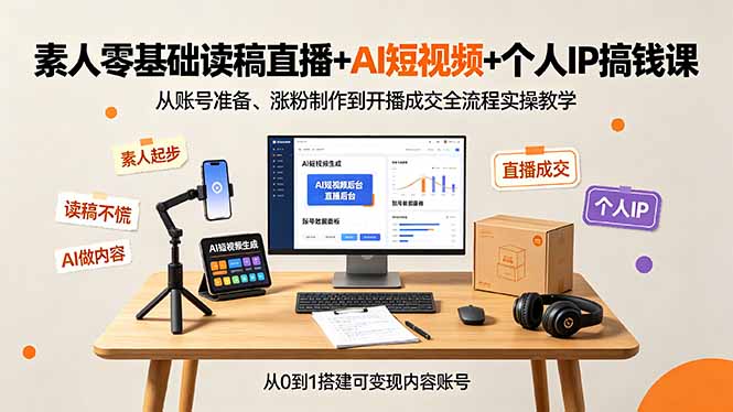素人零基础读稿直播+AI短视频+个人IP搞钱课,从账号准备、涨粉制作到开播成交全流程实操教学-紫橙资源网