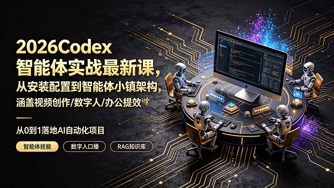 2026Codex智能体实战最新课,从安装配置到智能体小镇架构,涵盖视频创作/数字人/办公提效全技能-紫橙资源网