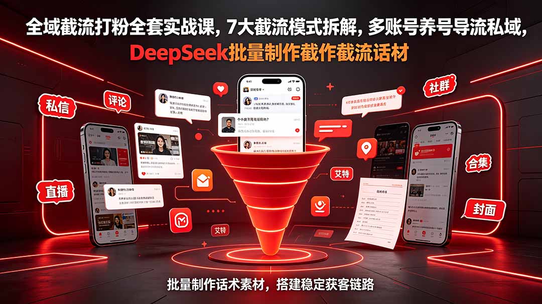 全域截流打粉全套实战课,7大截流模式拆解,多账号养号导流私域,DeepSeek批量制作截流话术素材-紫橙资源网