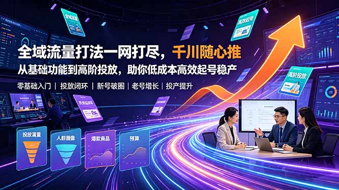 全域流量打法一网打尽,千川随心推从基础功能到高阶投放,助你低成本高效起号稳产-紫橙资源网