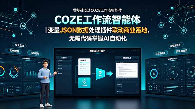 零基础吃透COZE工作流智能体|变量JSON数据处理插件联动商业落地,无需代码掌握AI自动化-紫橙资源网