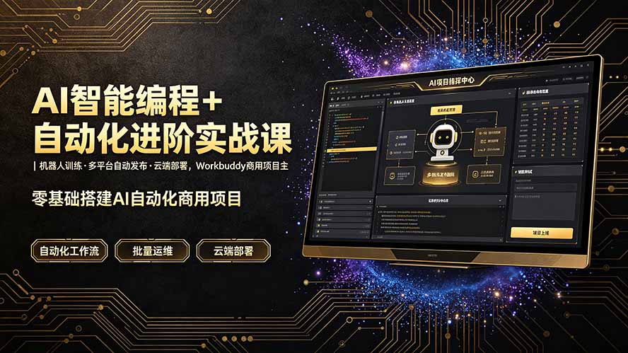 AI智能编程+自动化进阶实战课|机器人训练·多平台自动发布·云端部署,Workbuddy商用项目全流程教学-紫橙资源网