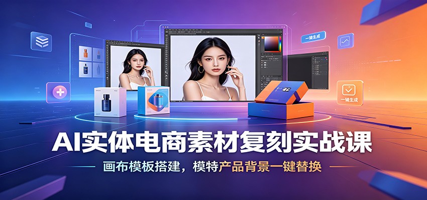 AI实体电商素材复刻实战课:画布模板搭建,模特产品背景一键替换-紫橙资源网