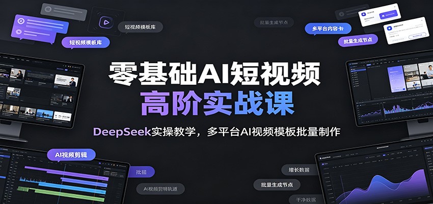 零基础AI短视频高阶实战课:DeepSeek实操教学,多平台AI视频模板批量制作-紫橙资源网