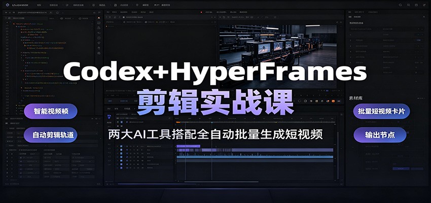 Codex+HyperFrames剪辑实战课:两大AI工具搭配全自动批量生成短视频-紫橙资源网