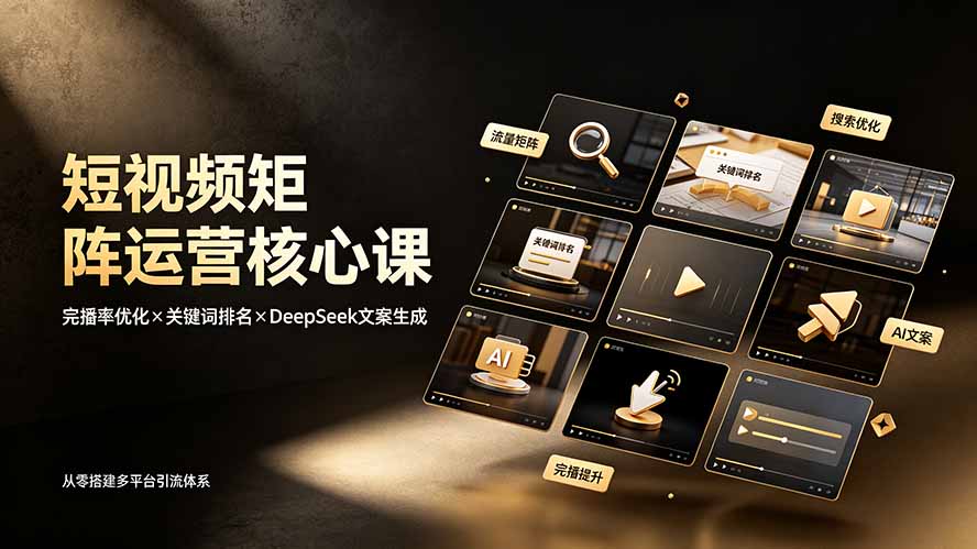 短视频矩阵运营核心课:完播率优化×关键词排名×DeepSeek文案生成,从零搭建多平台引流体系-紫橙资源网