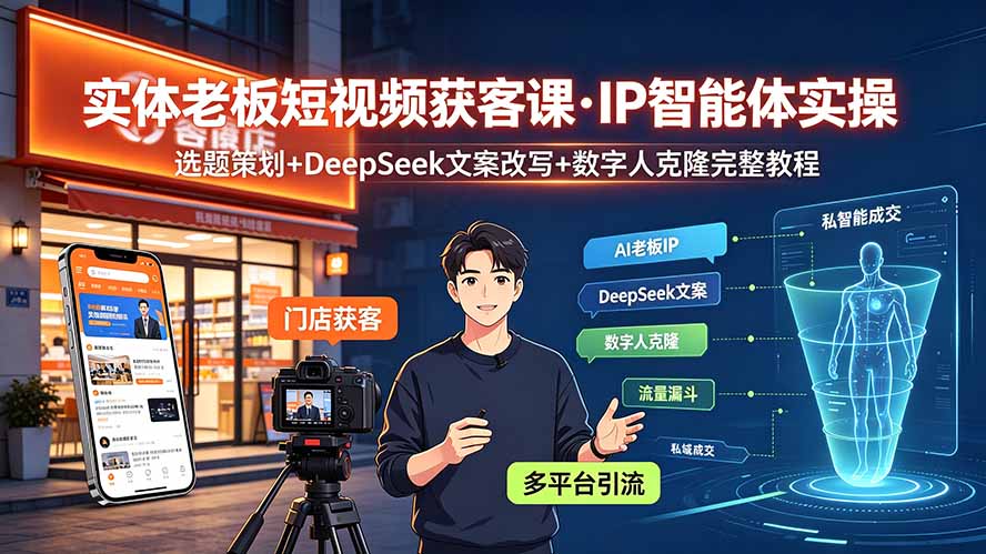 实体老板短视频获客课·IP智能体实操|选题策划+DeepSeek文案改写+数字人克隆完整教程-紫橙资源网