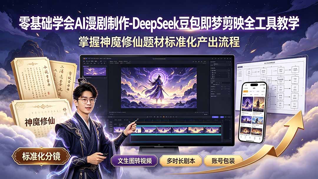 零基础学会AI漫剧制作-DeepSeek豆包即梦剪映全工具教学,掌握神魔修仙题材标准化产出流程-紫橙资源网