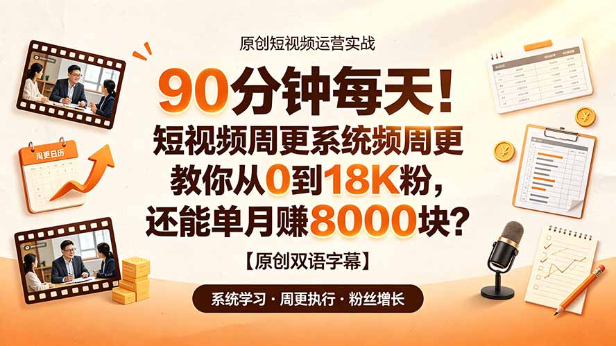 90 分钟每天!短视频周更系统教你从 0 到 18K 粉,还能单月赚 8000 块?【原创双语字幕】-紫橙资源网