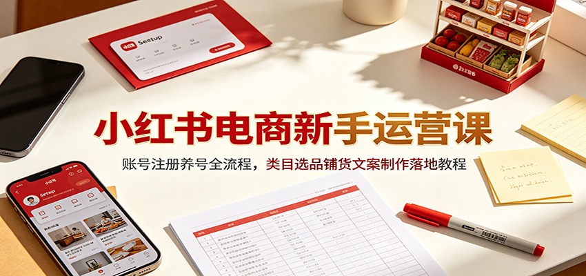小红书电商新手运营课:账号注册养号全流程,类目选品铺货文案制作落地教程-紫橙资源网