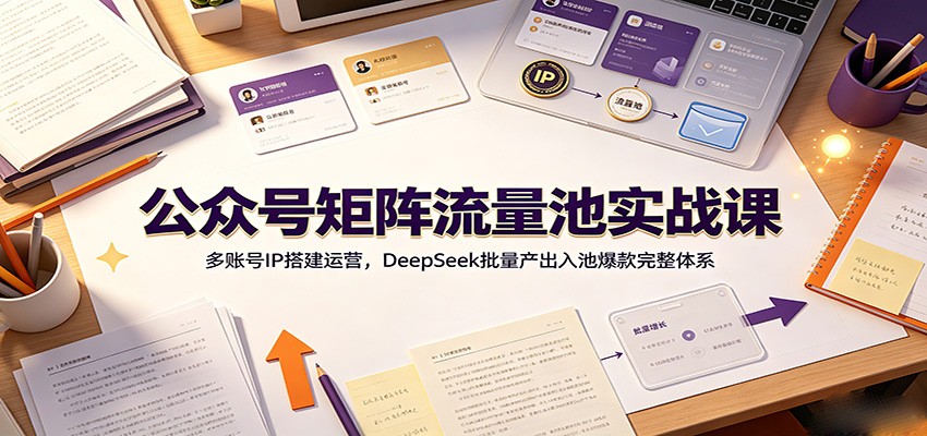 公众号矩阵流量池实战课:多账号IP搭建运营,DeepSeek批量产出入池爆款完整体系-紫橙资源网