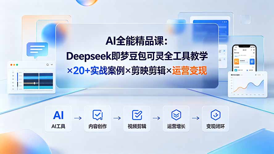 AI全能精品课:Deepseek即梦豆包可灵全工具教学×20+实战案例×剪映剪辑×运营变现-紫橙资源网