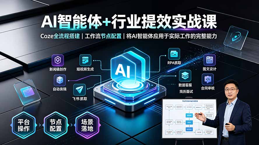 AI智能体+行业提效实战课·Coze全流程搭建|工作流节点配置|将AI智能体应用于实际工作的完整能力-紫橙资源网