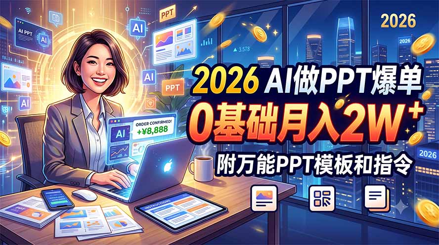 2026 AI做PPT爆单,0基础月入2W,附万能PPT模板和指令-紫橙资源网