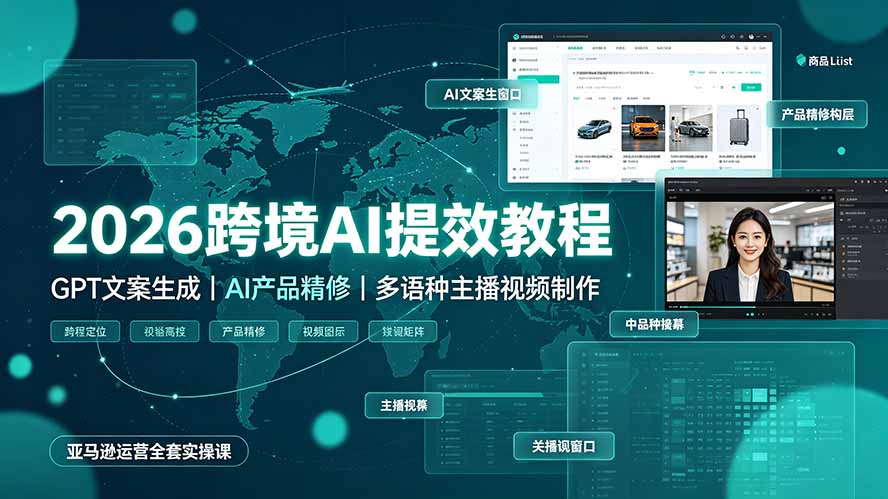 2026跨境AI提效教程·GPT文案生成|AI产品精修|多语种主播视频制作,亚马逊运营全套实操课-紫橙资源网