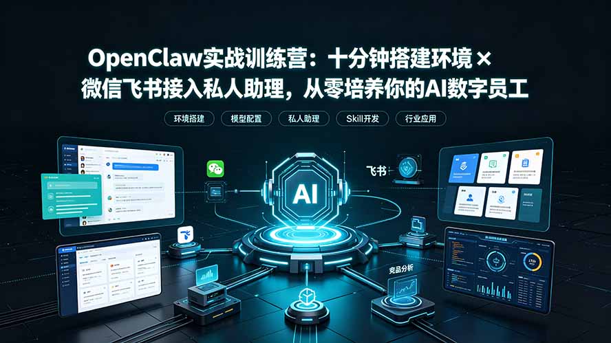 OpenClaw实战特训营:十分钟搭建环境×微信飞书接入私人助理,从零培养你的AI数字员工-紫橙资源网