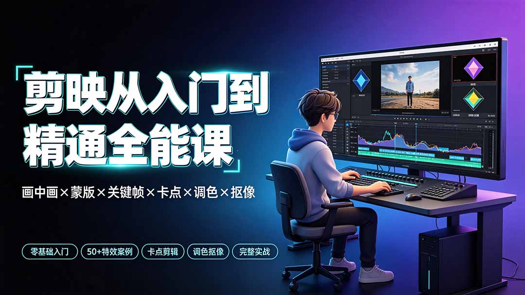 剪映从入门到精通全能课:画中画×蒙版×关键帧×卡点×调色×抠像,一站式掌握剪辑核心技能-紫橙资源网