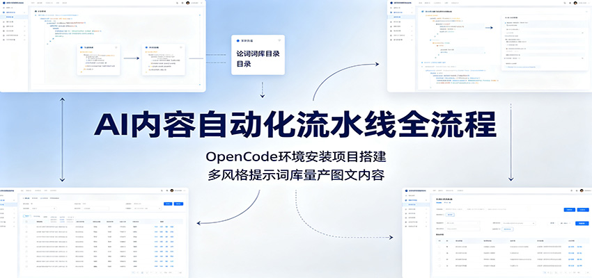 AI内容自动化流水线全流程:OpenCode环境安装项目搭建,多风格提示词库量产图文内容-紫橙资源网