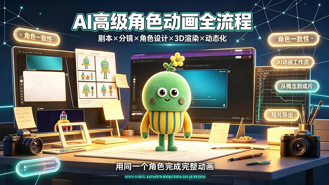 AI高级角色动画全流程：剧本×分镜×角色设计×3D渲染×动态化，从概念到成片一站式教学-紫橙资源网