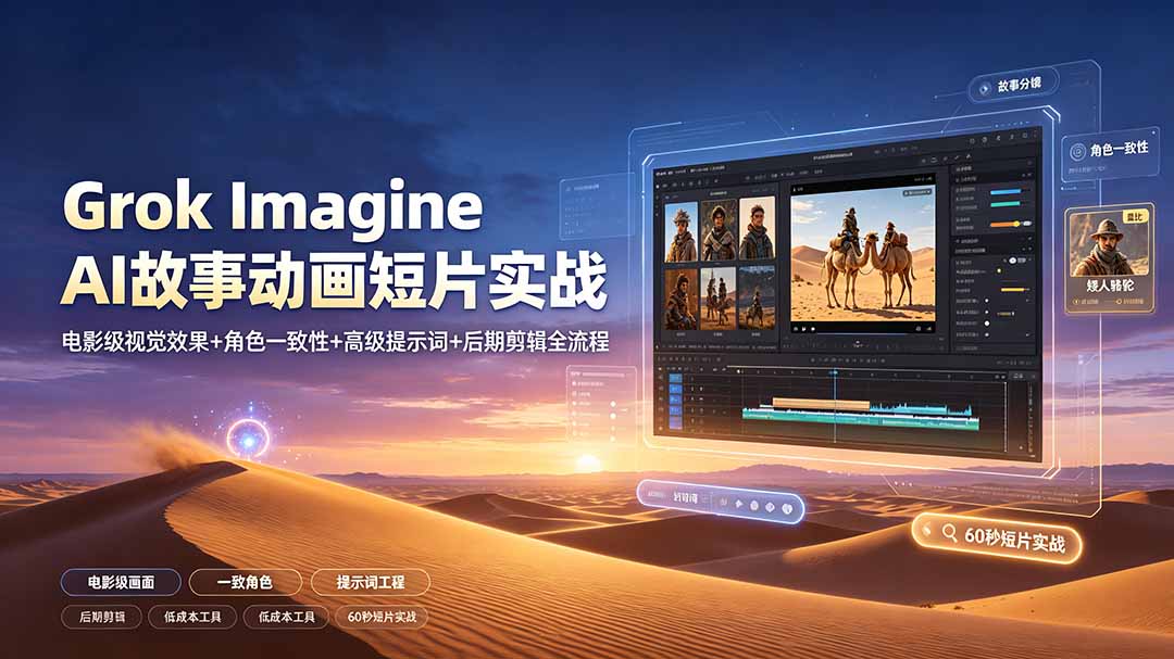 Grok Imagine AI故事动画短片实战：电影级视觉效果+角色一致性+高级提示词+后期剪辑全流程-紫橙资源网