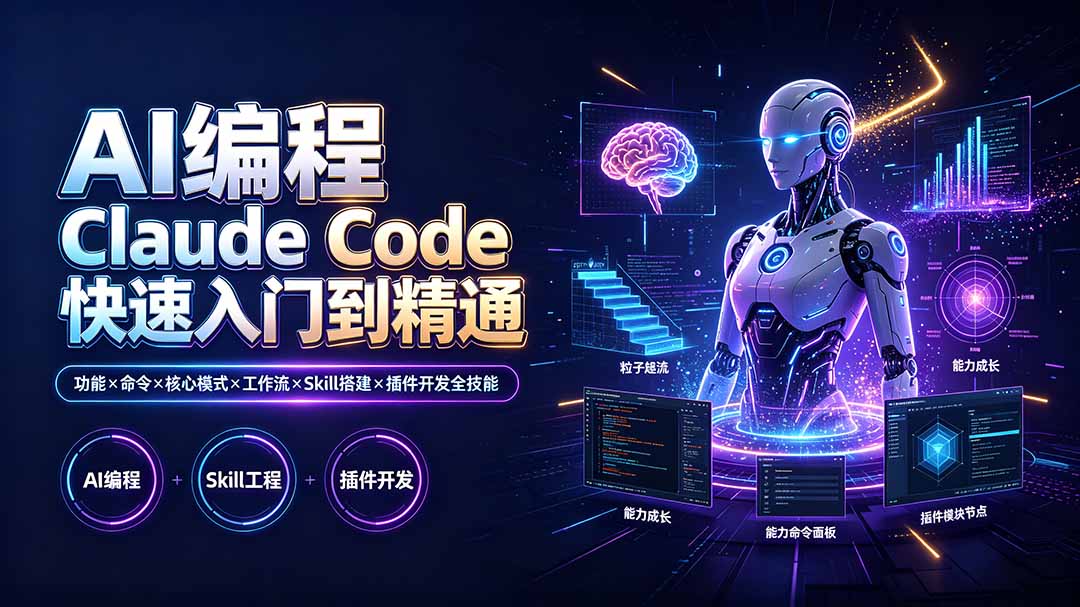 AI编程 Claude Code快速入门到精通：功能×命令×核心模式×工作流×Skill搭建×插件开发全技能-紫橙资源网