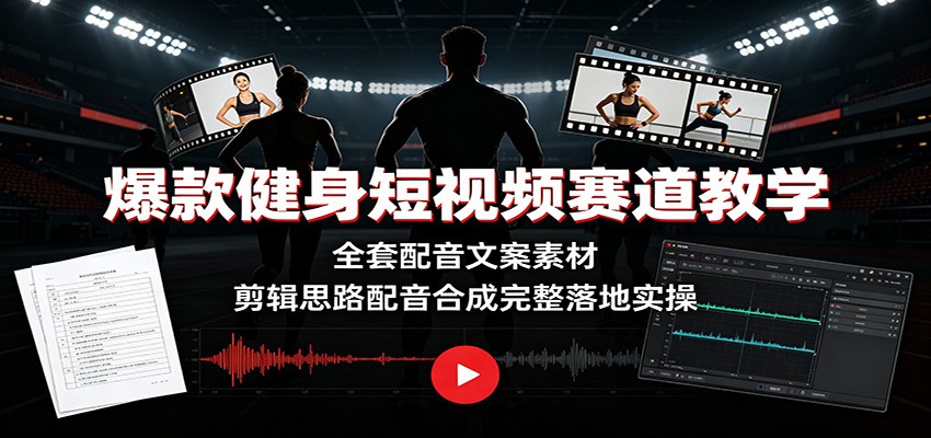 爆款健身短视频赛道教学：全套配音文案素材，剪辑思路配音合成完整落地实操-紫橙资源网