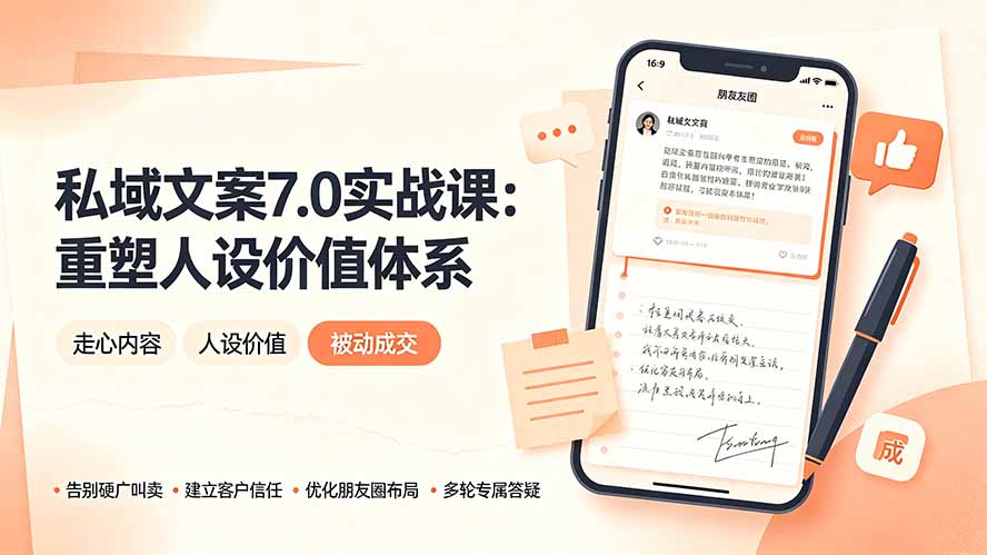 私域文案实战课7.0：重塑人设价值体系｜-告别硬广推销×走心内容×自我价值塑造，实现被动成交-紫橙资源网