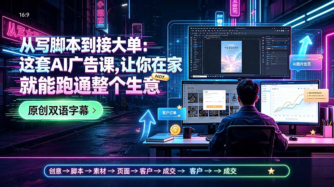从写脚本到接大单：这套AI广告课，让你在家就能跑通整个生意【原创双语字幕】-紫橙资源网