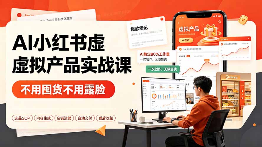 AI小红书虚拟产品实战课-更新：不用囤货不用露脸，AI搞定80%工作量，一次创作无限售卖睡后收益-紫橙资源网