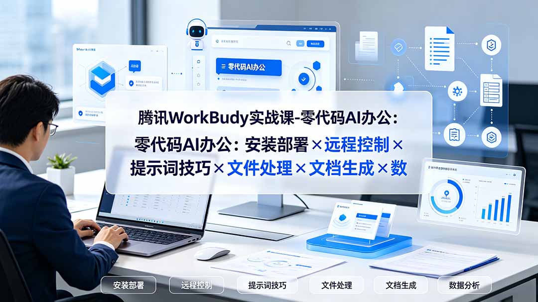 腾讯WorkBuddy实战课-零代码AI办公:安装部署×远程控制×提示词技巧×文件处理×文档生成×数据分析-紫橙资源网
