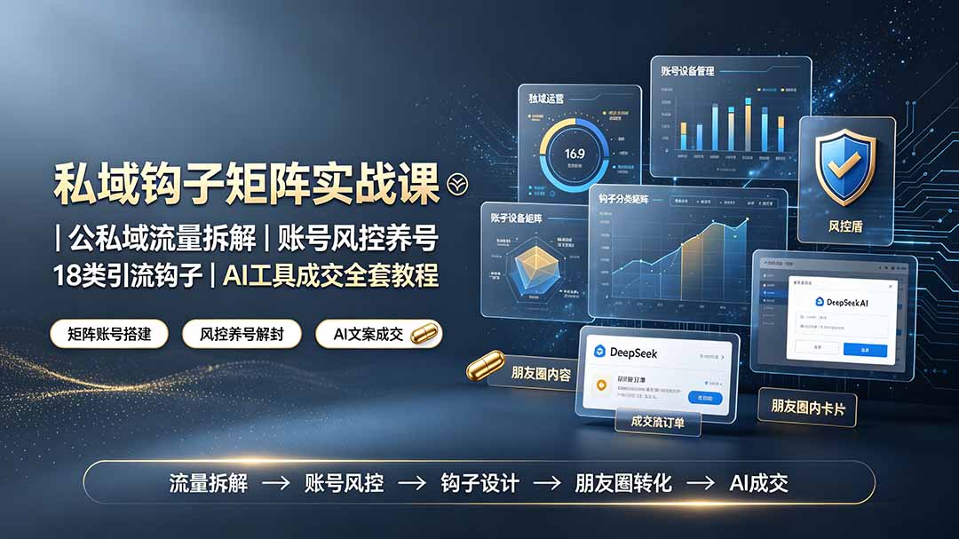 私域钩子矩阵实战课〓公私域流量拆解｜账号风控养号｜18类引流钩子｜AI工具成交全套教程-紫橙资源网