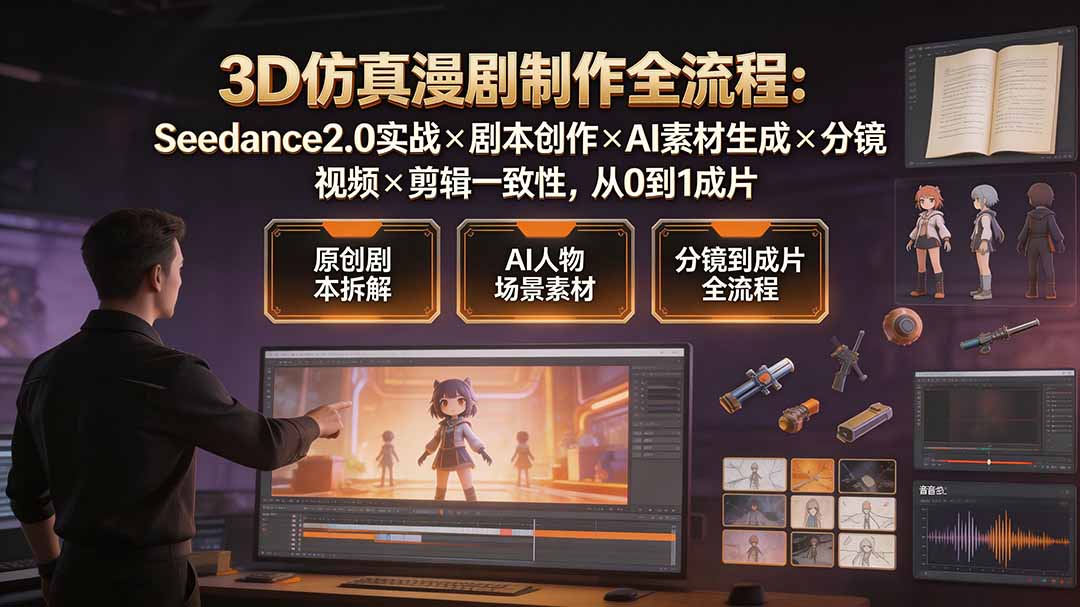3D仿真漫剧制作全流程：Seedance2.0实战×剧本创作×AI素材生成×分镜视频×剪辑一致性，从0到1成片-紫橙资源网