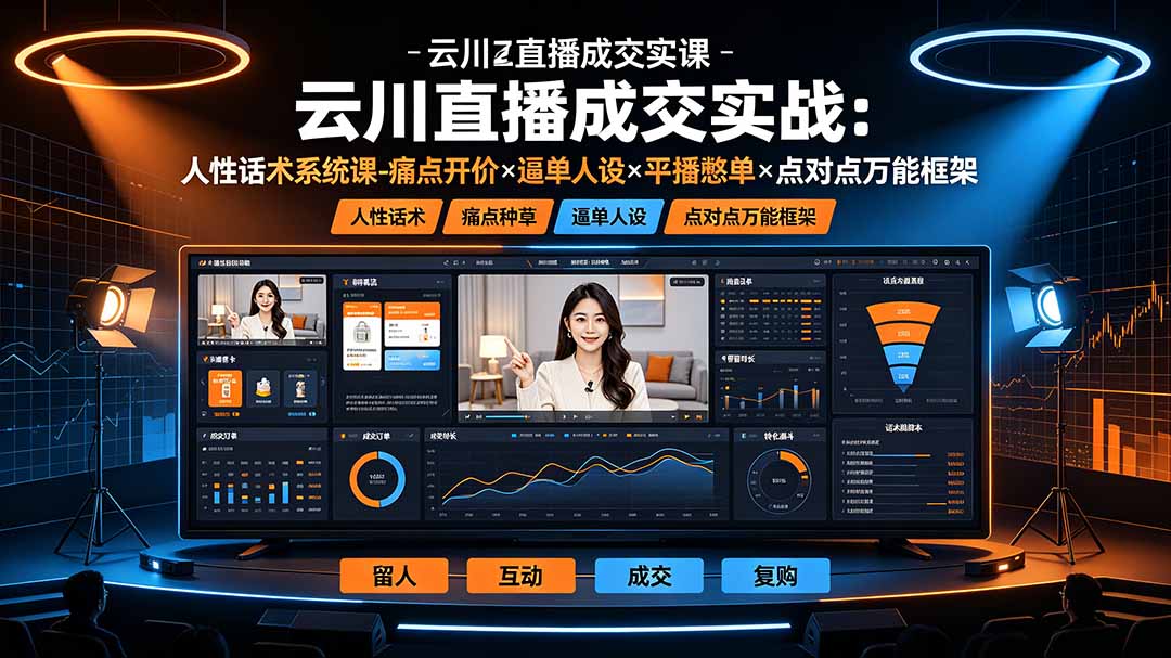 云川直播成交实战:人性话术系统课-痛点种草×塑品开价×逼单人设×平播憋单×点对点万能框架-紫橙资源网