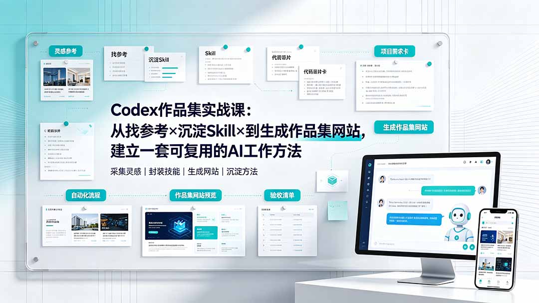 Codex作品集实战课:从找参考×沉淀Skill×到生成作品集网站,建立一套可复用的AI工作方法-紫橙资源网