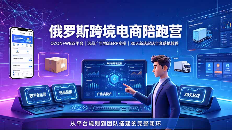 2026俄罗斯跨境电商陪跑营:OZON+WB双平台|选品广告物流ERP实操|30天新店起店全套落地教程-紫橙资源网