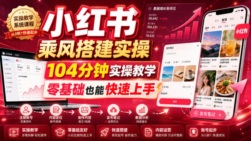 小红书乘风搭建实操,104分钟实操教学,零基础也能快速上手-紫橙资源网