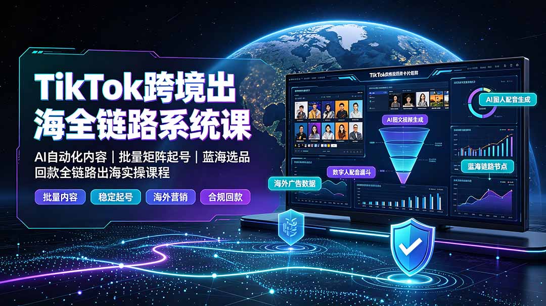 TikTok跨境出海全链路系统课-2026年7月:AI自动化内容|批量矩阵起号|蓝海选品回款全链路出海实操课程-紫橙资源网